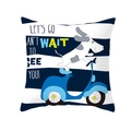 Square cushion cover with white dog on blue scooter and nautical stripes pattern - 18x18 Inch / Striped Scooter Style (DRD234-23)