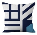 Modern abstract geometric cushion cover in navy blue and white plush fabric - 18x18 Inch / Blue White Abstract (CRD17-17)
