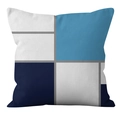Modern geometric square throw pillow cover with blue and navy abstract color blocks - 18x18 Inch / Blue White Modern (CRD17-18)