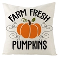 Linen pumpkin throw pillow cover with Farm Fresh Pumpkins text for autumn home decor - Farm Fresh Pumpkins Style (YMD105-2)