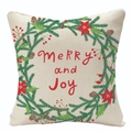 Christmas wreath linen pillow cover with Merry and Joy script on a white background - Beige Pine Branch Wreath (YMD107-5)