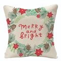 Christmas wreath linen pillowcase with Merry and Bright lettering on beige background - Beige Poinsettia Wreath (YMD107-6)