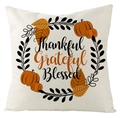 Thankful Grateful Blessed pumpkin pillow cover with autumn leaves on linen fabric - Thankful and Blessed Pumpkin Wreath Style (YMD105-4)