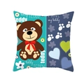 Cartoon teddy bear pillow cover with blue color block and red bow tie motif - 18x18 Inch / Bowtie Teddy Style (DRD234-31)