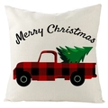 Housse de coussin de Noël en lin avec motif de camion à carreaux rouges et sapin - Style Camion à Carreaux Rouges (YMD112-1)