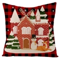 Housse de coussin Noël à carreaux avec moulin à vent bonhomme de neige et renne - Style Maison Moulin à Vent Bonhomme de Neige (YMD112-4)
