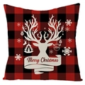 Housse de coussin de Noël à carreaux rouges et noirs avec silhouette de renne blanc - Style Silhouette de Renne Carreaux Buffalo (YMD112-3)