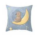 Cartoon brown bear on moon decorative pillow cover for kids room in light blue - 18x18 Inch / Moon Fishing Bear Style (DRD234-35)