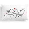 Close-up of white rectangular pillowcase with minimalist cartoon wedding couple design - Airplane Kiss Line Art Style (DRD269-5) / Rectangle Style