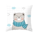 Cartoon bear pillow cover with glasses and blue scarf on white checkered background - 18x18 Inch / Grid Scarf Bear Style (DRD234-38)