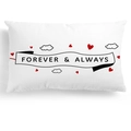 Macro detail of white wedding pillowcase with Forever & Always print and red hearts - Forever Always Slogan Style (DRD269-6) / Rectangle Style