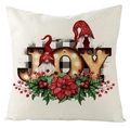 Detailaufnahme des Leinenkissenbezugs mit Weihnachtsgnom und JOY-Schriftzug - 45x45cm / Wichtel Joy Buchstabe (YMD125-3)