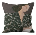 Fodera per cuscino d'arte astratta con donna in abito verde a pois decorativo - Stile Illustrazione Ritratto Artistico (MMD04-2)