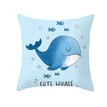 Square sky blue throw pillow case featuring a cute whale illustration and ocean pattern - 18x18 Inch / Cute Whale Style (DRD234-40)