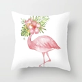 Nordic flamingo throw pillow cover with pink hibiscus and tropical leaves pattern - Hibiscus Flower Flamingo Pattern (DRD57-8)