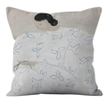 Fodera per cuscino d'arte astratta con ritratto di donna vintage e foglie blu eleganti - Stile Illustrazione Ritratto Letterario (MMD04-4)
