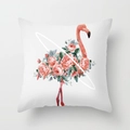 Square white pillowcase with elegant flamingo and pink rose motif for Nordic home decor - Flower Cluster Flamingo Pattern (DRD57-9)