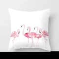 Nordic flamingo decorative pillowcase with five pink watercolor birds on white fabric - Five Poses Watercolor Flamingo Style (DRD57-10)