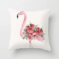 Nordic flamingo throw pillow cover with watercolor floral print on beige fabric - Flamingo Carrying Flower Cluster (DRD57-11)