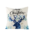 Detail von Leinen-Weihnachtskissenbezug mit blauem Rentier und goldenen Sternen - Cremeweiß Navy Aquarell Rentier Stil (YMD124-4)
