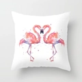 Nordic square white pillowcase featuring artistic watercolor pink flamingo heart design - Heart Shape Head Bowed Flamingos (DRD57-13)