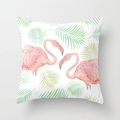 Nordic flamingo decorative square pillow case with tropical palm leaves on white fabric - Two Flamingos and Palm Leaves (DRD57-14)