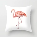 Square Nordic style white cushion cover featuring a watercolor pink flamingo print - Artistic Single Flamingo Illustration (DRD57-15)