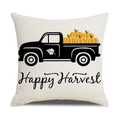 Linen autumn throw pillow cover with vintage truck pumpkin design and Happy Harvest text - Vintage Truck Pumpkin Style (YMD207-3)