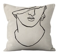 Nordic abstract pillow cover featuring David statue line art on beige linen fabric - Crd32-9 / 18x18 Inch
