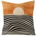 Funda de cojín de lino con paisaje abstracto, sol y patrones de ondas negras - Estilo de Olas de Atardecer (YMD72-1)