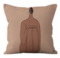 Minimalist Nordic abstract pillow cover with brown female line art on beige canvas - Earth Tone Women Illustration (CRD32-10)