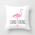 White Nordic cushion cover with pink watercolor flamingo and Stand Strong print - Stand Strong Flamingo Silhouette (DRD57-18)
