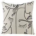 Funda de cojín de lino nórdico con dibujo abstracto de rostro minimalista en negro - Estilo de Arte de Línea de Cara (YMD72-2)