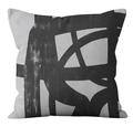 Modern abstract throw pillow cover with black anarchist symbol print on white linen fabric - Crd32-11 / 18x18 Inch