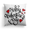 White square Valentine's Day pillow cover with Happy Valentine's Day text and red hearts - Heart Decoration Style (CRD45-1) / 18x18 Inch