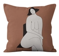 Minimalist brown throw pillow cover with abstract feminine line art in Wabi-Sabi style - Crd32-12 / 18x18 Inch