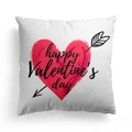Square white Valentine's Day pillow cover with red heart and happy Valentine's day print - Hand-drawn Heart and Arrow Style (CRD45-2) / 18x18 Inch