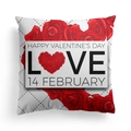 Square Valentine's Day pillow cover with red rose heart and Happy Valentine's text - Heart-shaped Rose Floral Style (CRD45-4) / 18x18 Inch