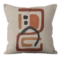 Minimalist beige cushion cover with abstract geometric art in terracotta and charcoal tones - Crd32-13 / 18x18 Inch