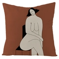 Nordic abstract geometric cushion cover with red brown artistic female line art pattern - Red Brown Sitting Female Style (YMD72-5)