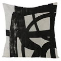 Square linen throw pillow cover with black abstract geometric lines on oatmeal fabric - Black Abstract Line Style (YMD72-6)