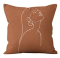 Minimalist art pillow cover in terracotta with white line drawing of female profile - Crd32-14 / 18x18 Inch