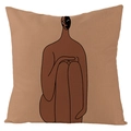 Abstract geometric linen pillow cover in earth-tone camel with modern art figure print - Earth Tone Portrait Art Style (YMD72-7)