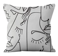 Modern minimalist abstract face line art throw pillow cover in beige cotton linen texture - Crd32-15 / 18x18 Inch