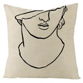 Nordic abstract geometric linen pillowcase featuring minimalist black line art portrait - Classical Sculpture Part Style (YMD72-8)