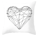 Federa per cuscino bianca minimalista con un cuore geometrico nero a linee sottili - Motivo Cuore Linee Geometriche (DRD252-2)