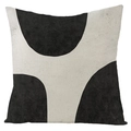 Abstract geometric linen pillowcase with modern black organic shapes on beige base - Black and White Organic Shape Style (YMD72-11)