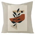 Boho geometric linen pillowcase with black plant leaves and caramel abstract shapes - Modern Botanical Geometric Style (YMD72-14)