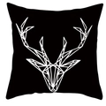 Minimalist black square pillowcase featuring a white geometric elk pattern design - Black Geometric Elk Head Design (DRD252-6)