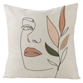 Abstract geometric linen pillowcase with Nordic female line art and morandi leaves - Morandi Leaf Face Style (YMD72-15)